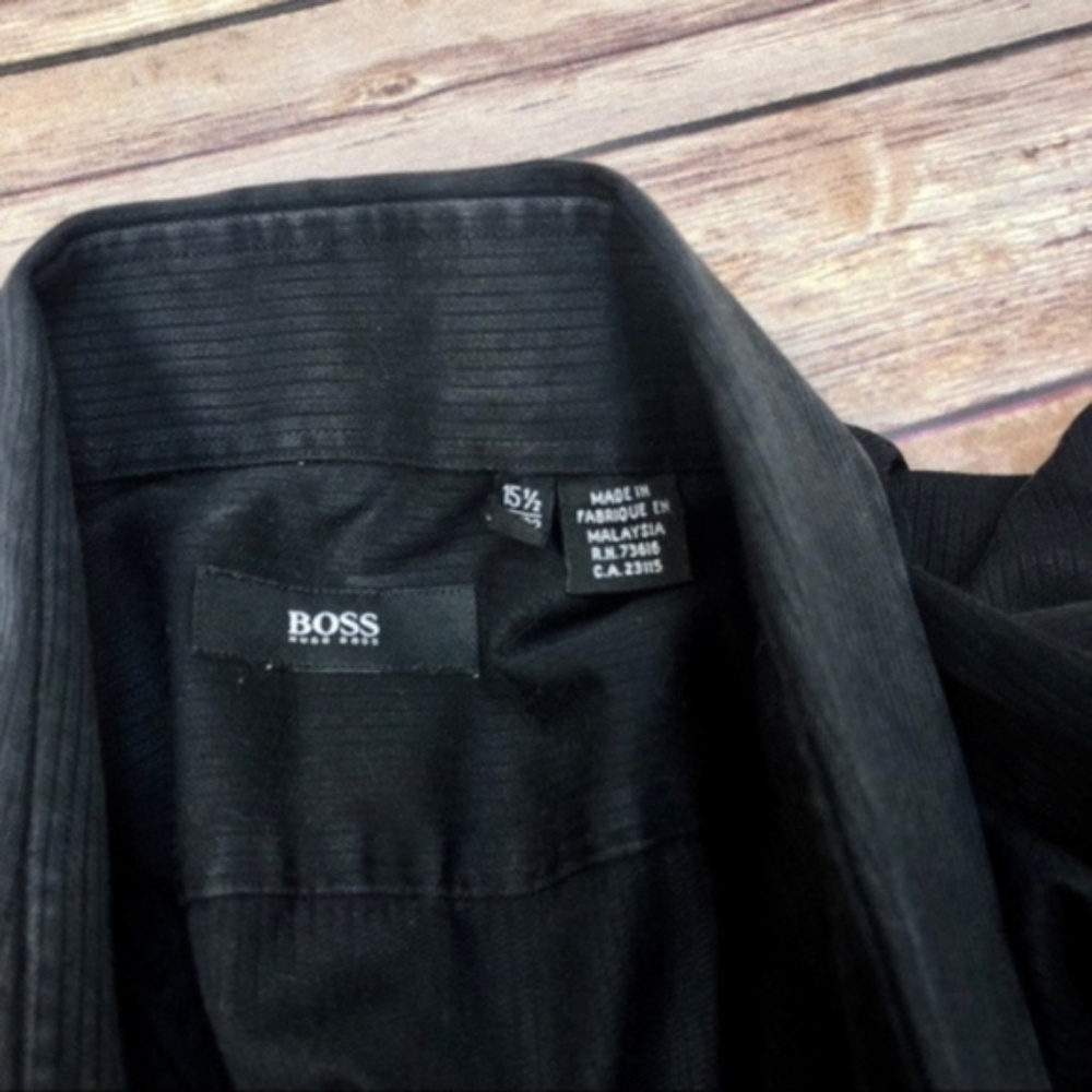 Hugo Boss Mens Button Up Black Stripe Dress Shirt - Picture 4 of 5